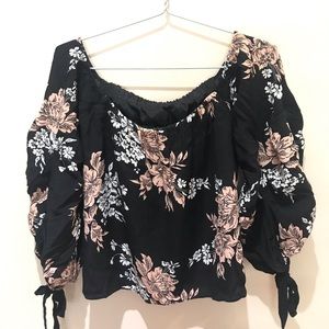 Lovers + Friends Off-the-shoulder Floral Navy Top